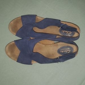 Clarks blue suade cork wedges
